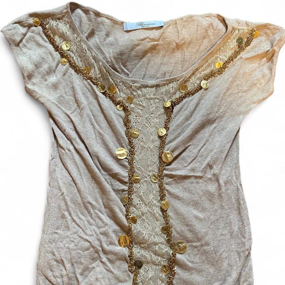 Vintage y2k Blumarine lace and knit top with gold chain and detailing